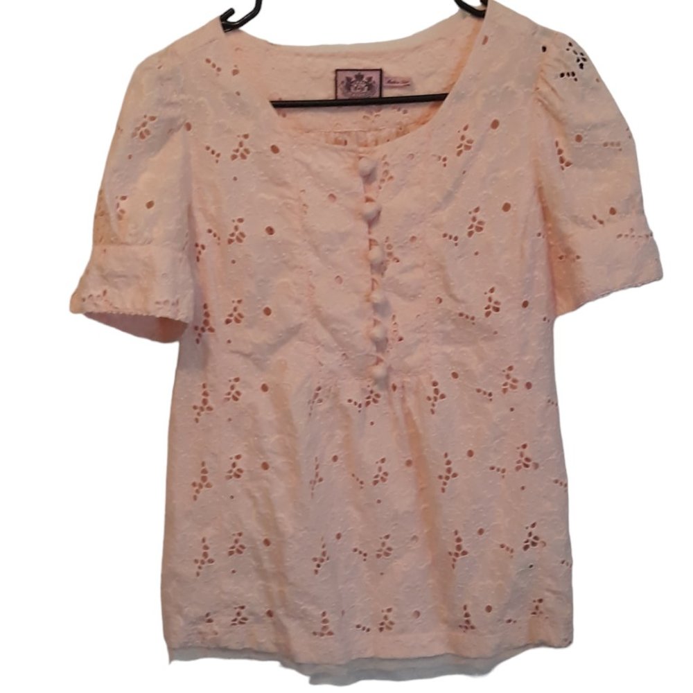 Juicy Couture Plush Pink Lace Floral Women Top Blouse Size 6